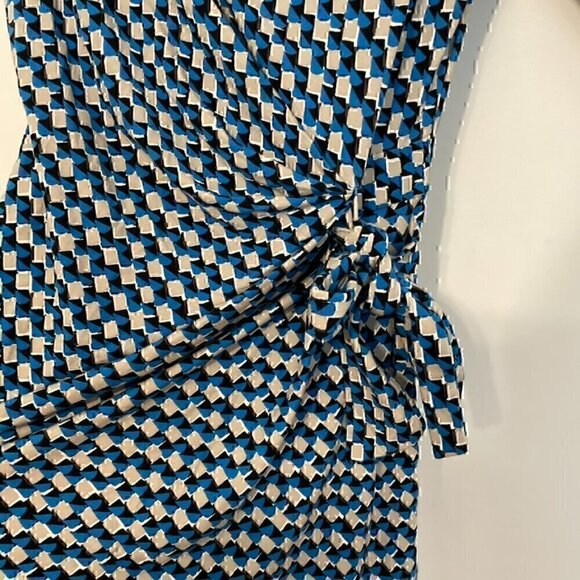 ANN TAYLOR Geo Print Side Tie Jersey Dress Blue Gray 3/4 Sleeve Office S ALTERED - Picture 8 of 13